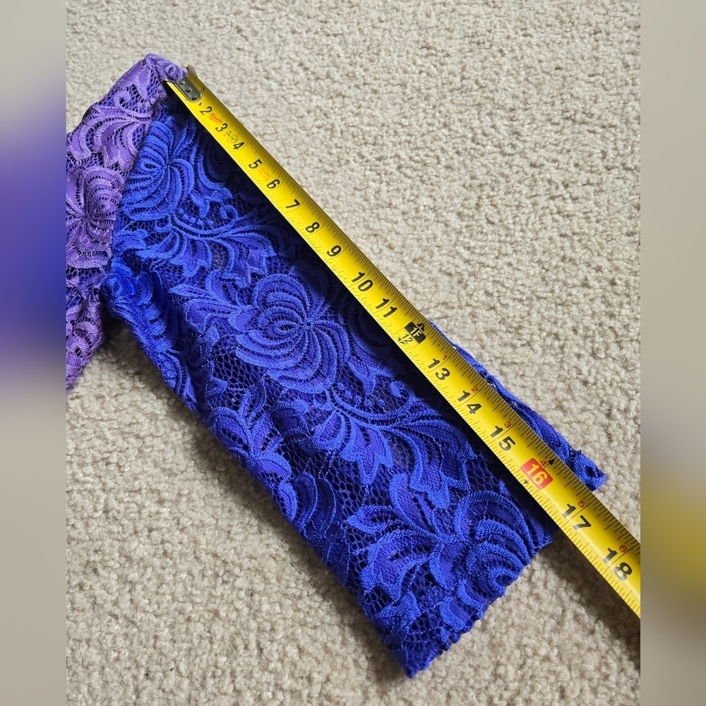215. Fully Lined Purple Blue Lace Floral Elegant Dress - Picture 8 of 10